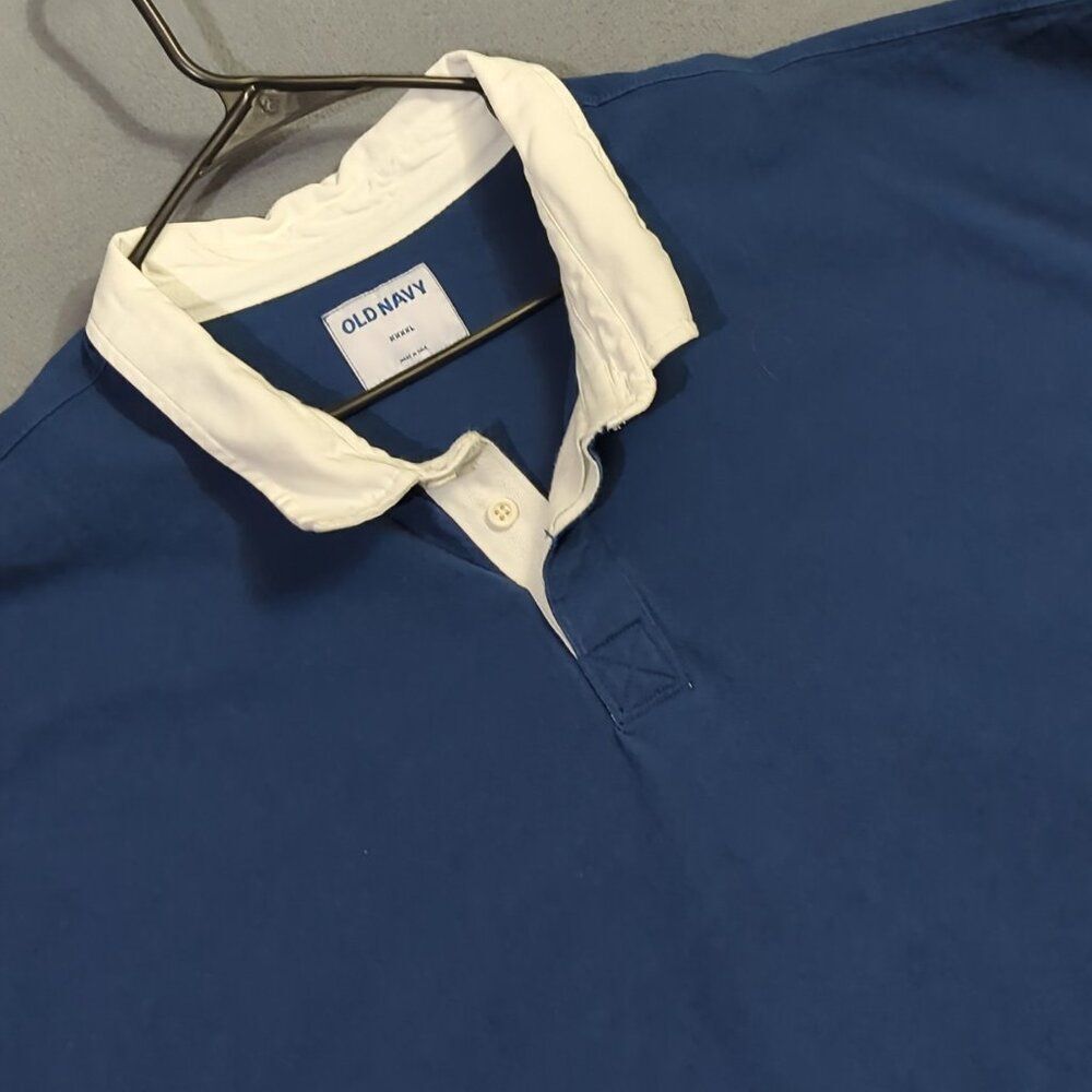 Old Navy Rugby Shirt Men's 4XL Blue Long Sleeve Cotton Preppy